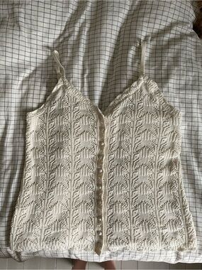 Cream Crochet Button-Front Camisole Top dupe Sezane Francisco